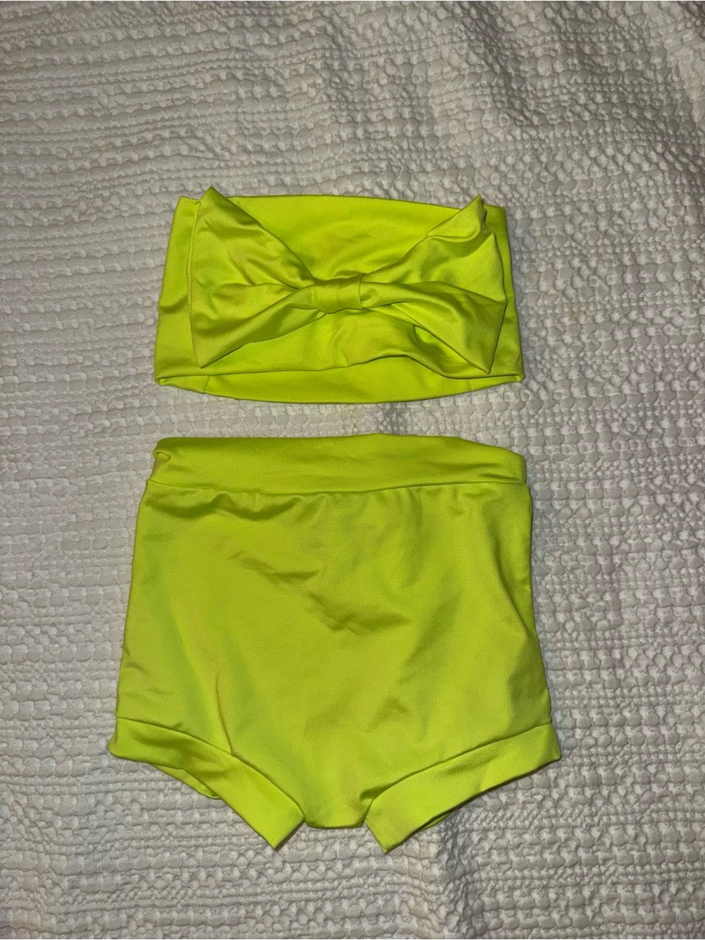 Neon Yellow Kids Matching Set - Bandeau Top & High-Waist Bottom